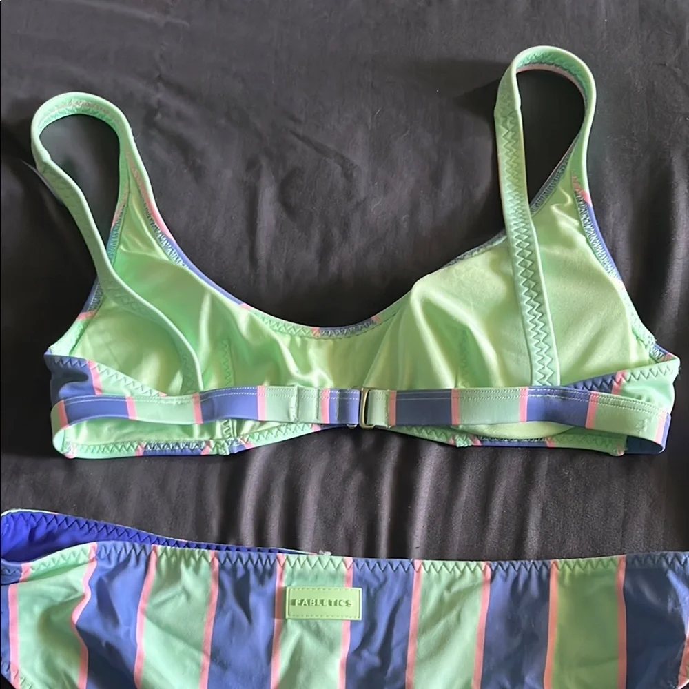 Fabletics Striped Bikini Set in Blue and Green- reversible - Picture 3 of 3